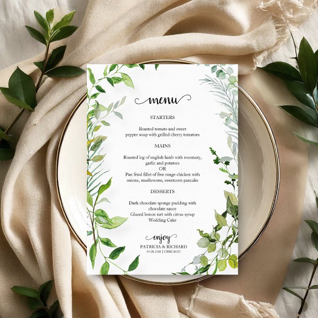 Menú de Boda con Vegetación Botánica Elegante (Subido por el creador)