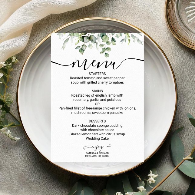 Menú de Boda con Vegetación Tarjeta de Eucalipto c (Subido por el creador)