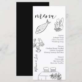 Menú de Boda Corazón Negro Blanco Caprichoso 