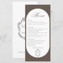 Menú de Boda Creast Mocha Marrón Caligrafía