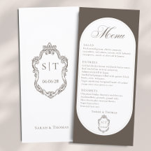 Menú de Boda Creast Mocha Marrón Caligrafía