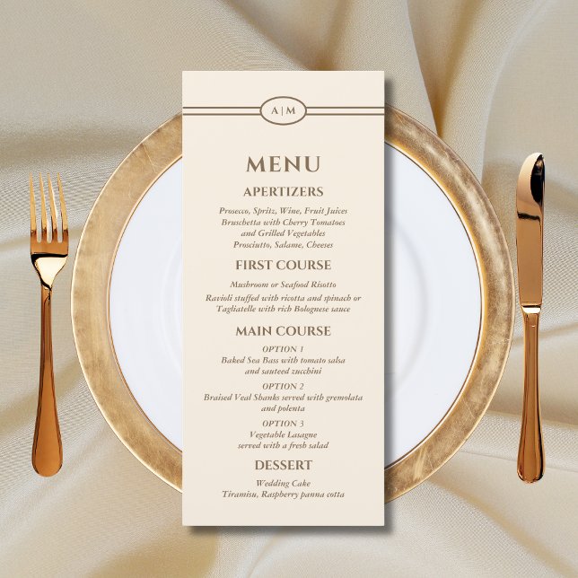 Menú de boda cristiano de crema marrón monograma (Subido por el creador)