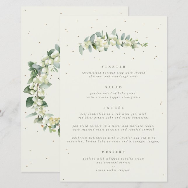 Menú de Boda de 4 Platos con Cream Snowberry + Euc (Anverso / Reverso)