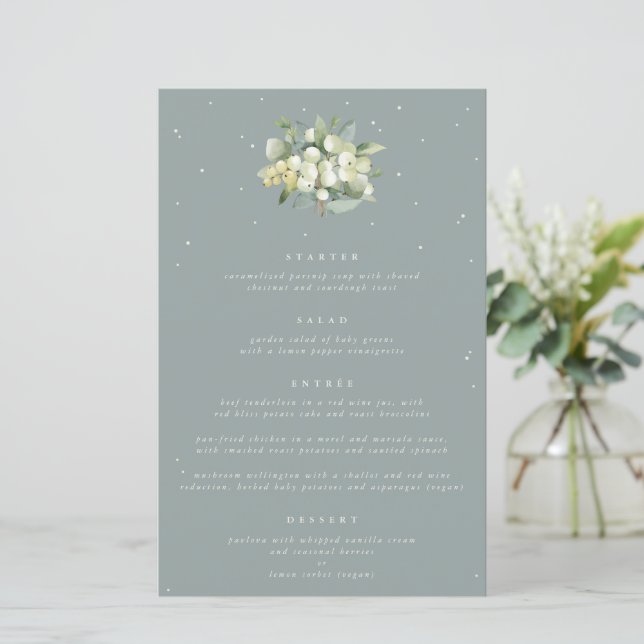 Menú de Boda de 4 Platos con Seafoam Snowberry + E (Anverso de pie)