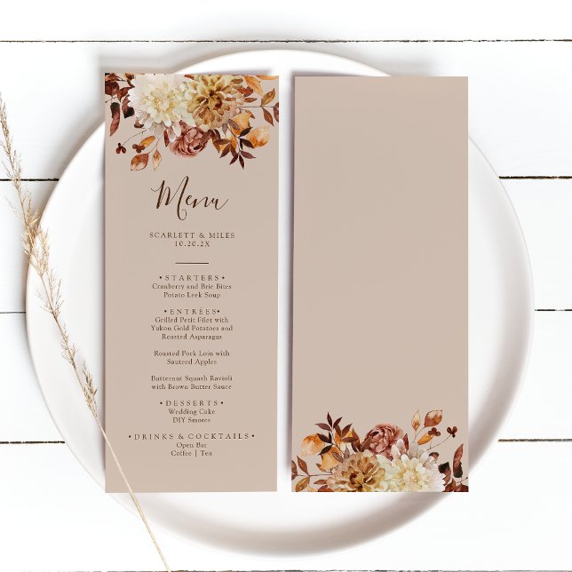 Menú de Boda de Acuarela de Terracota Otoñal Elega (Elegant Fall Watercolor Terracotta Floral Wedding Menu by Painted Paperie
)