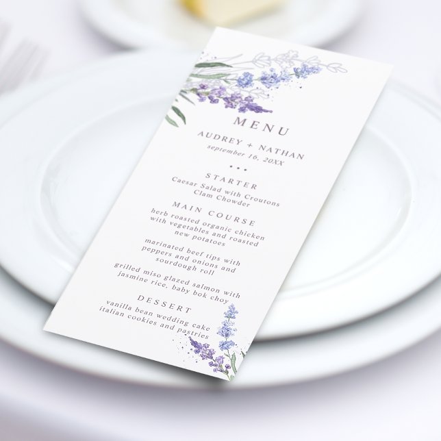 Menú de Boda de Acuarela Romántica de Lavanda (Subido por el creador)