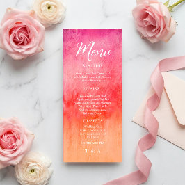 Menú de boda de acuarela rosa y naranja caliente