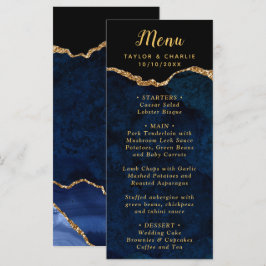 Menú de Boda de Ágata Azul Marino y Dorado