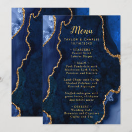 Menú de Boda de Ágata Azul Marino y Dorado