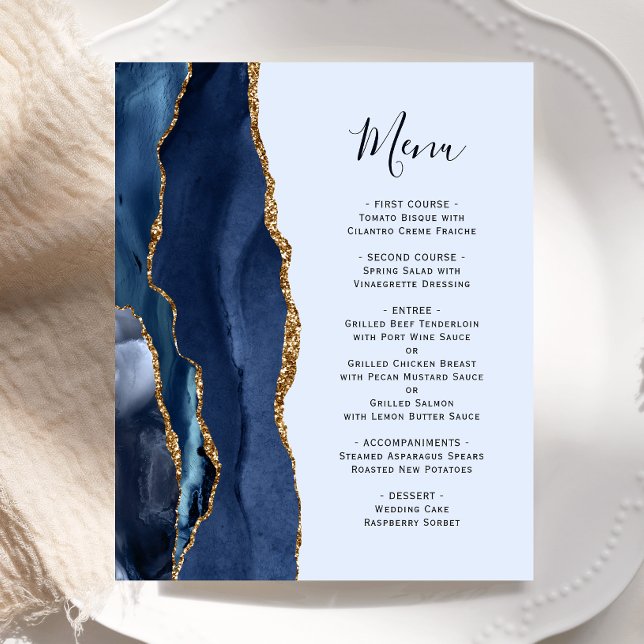Menú de Boda de Agata Dorada Azul Claro de la Mari (Subido por el creador)