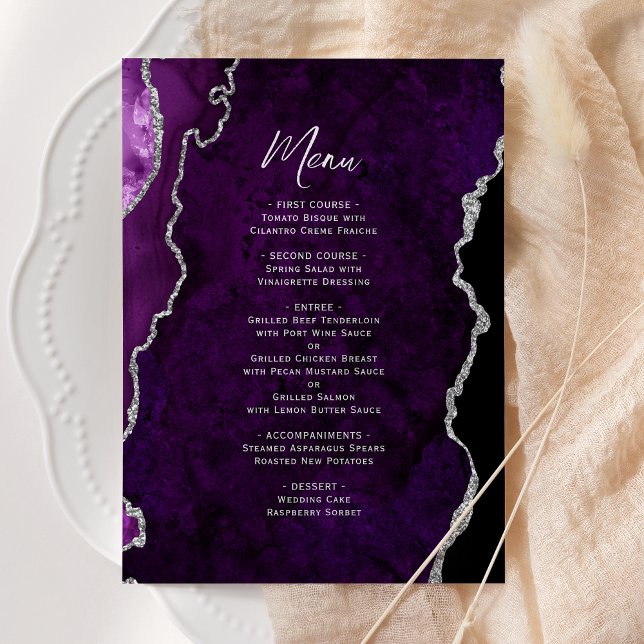 Menú de Boda de Agata Plateada Púrpura Elegante (Subido por el creador)