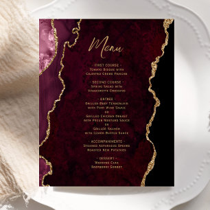 Menú de boda de ágata roja de Borgoña dorada
