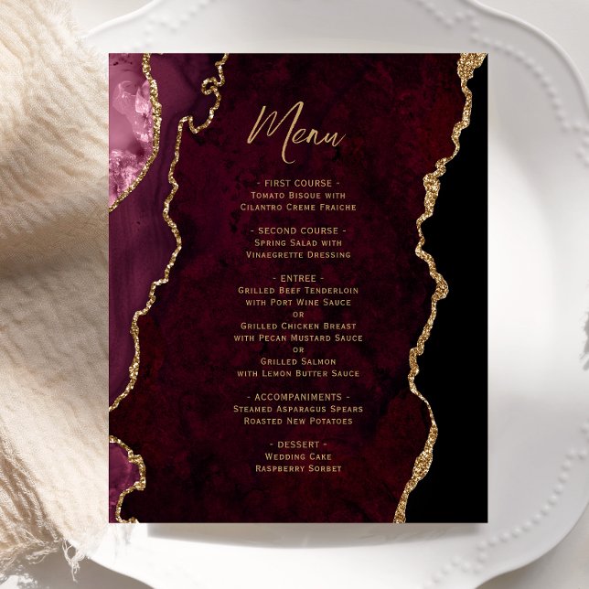 Menú de boda de ágata roja de Borgoña dorada (Subido por el creador)