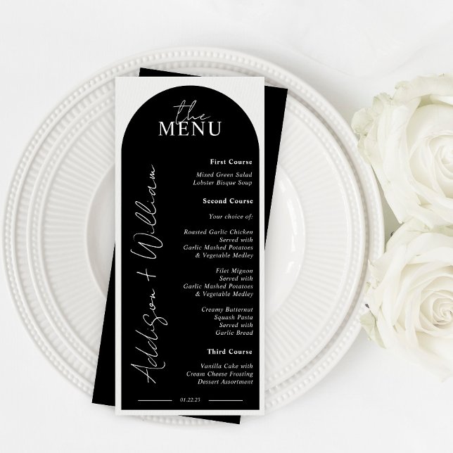 Menú de Boda de Arco Moderno en Blanco y Negro (Subido por el creador)