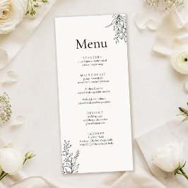 Menú de Boda de Arte de Línea Minimalista en Negro