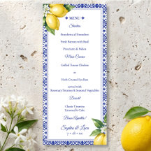 Menú de Boda de Baldosa Azul Limón Amalfi Italiano