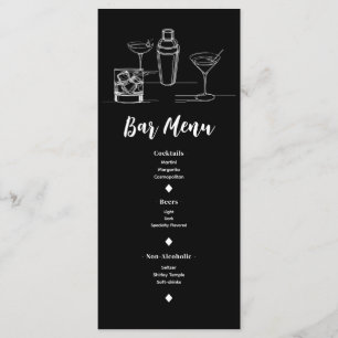 Menú de Boda de Bar Abierto Minimalista de Cóctele