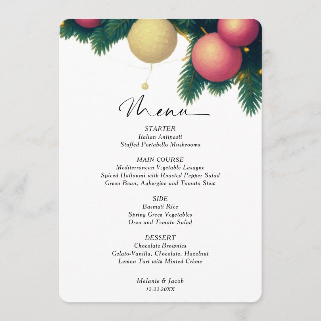 Menú de Boda de Bolas de Navidad (Anverso)