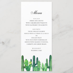 Menú de boda de cactus verde. Menú de cena de cact