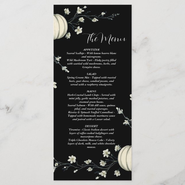 Menú de Boda de Calabaza de Otoño Negro (Anverso)