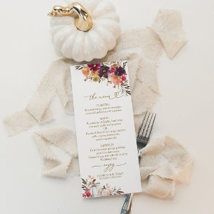Menú de Boda de Calabaza Floral Borgoña Enamorarse