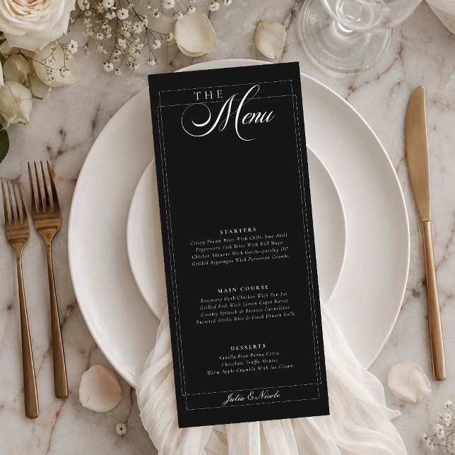 Menú de boda de caligrafía de marfil negro clásico (Subido por el creador)