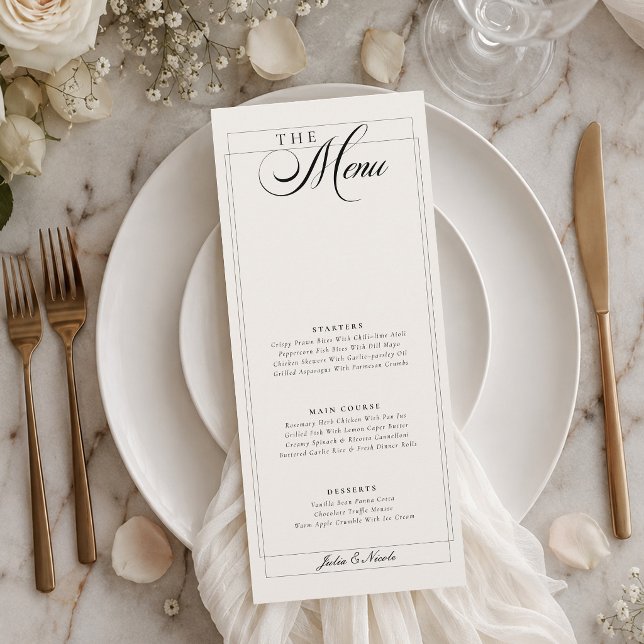 Menú de boda de caligrafía de marfil negro clásico (Subido por el creador)