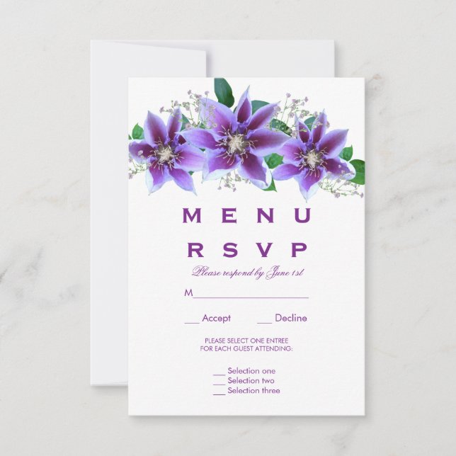 Menú de boda de Clematis Chic con RSVP (Anverso)
