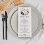 Menú de boda de color marrón y melocotón<br><div class="desc">Un maravilloso diseño de temática floral boda con bonitas flores de ciruela morada y color melocotón. El color y el texto se pueden personalizar.</div>