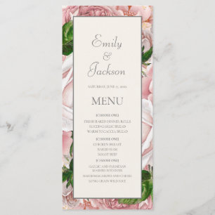 Menú de boda de crema floral de acuarela rosa rubo