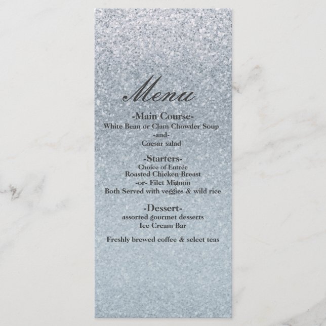 Menú de boda de cuento de hadas con brillo platead (Anverso)