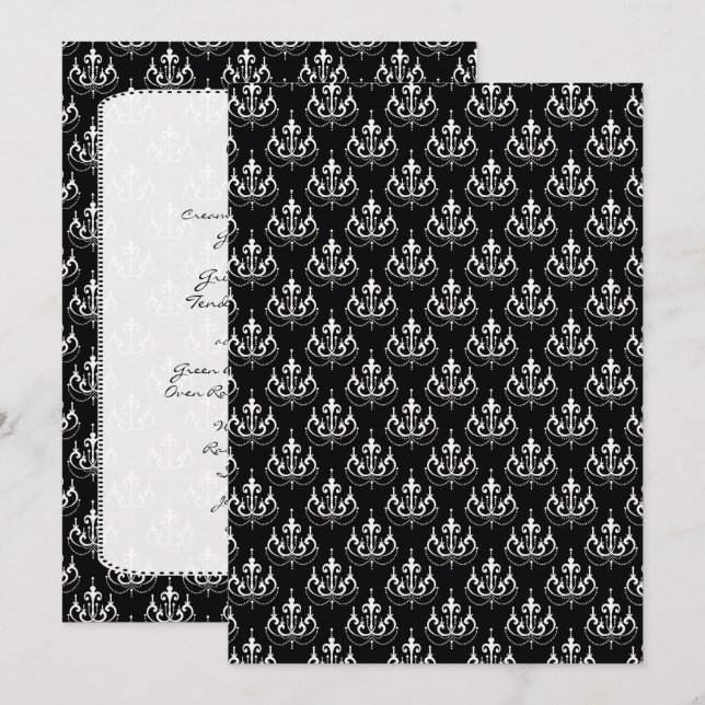 Menú de boda de damasco de araña negra (Anverso / Reverso)