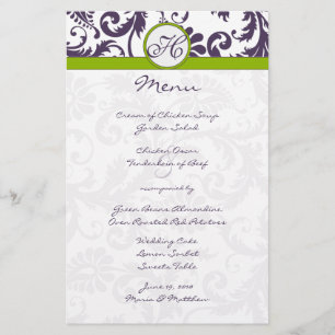 Menú de Boda de Damasco Lapis Morado y Verde Manza