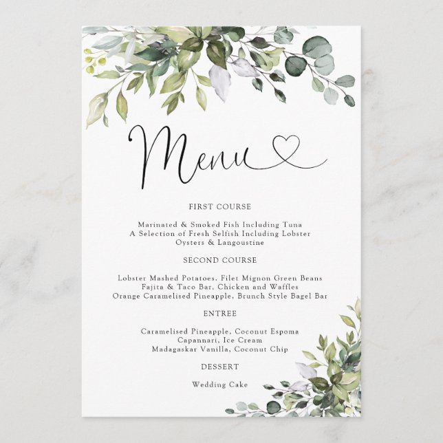 Menú de Boda de Eucalipto (Anverso)