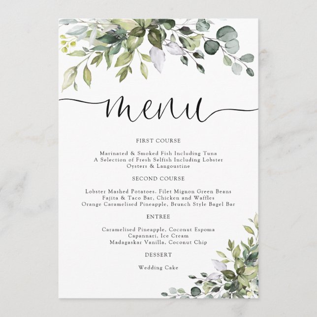 Menú de Boda de Eucalipto (Anverso)