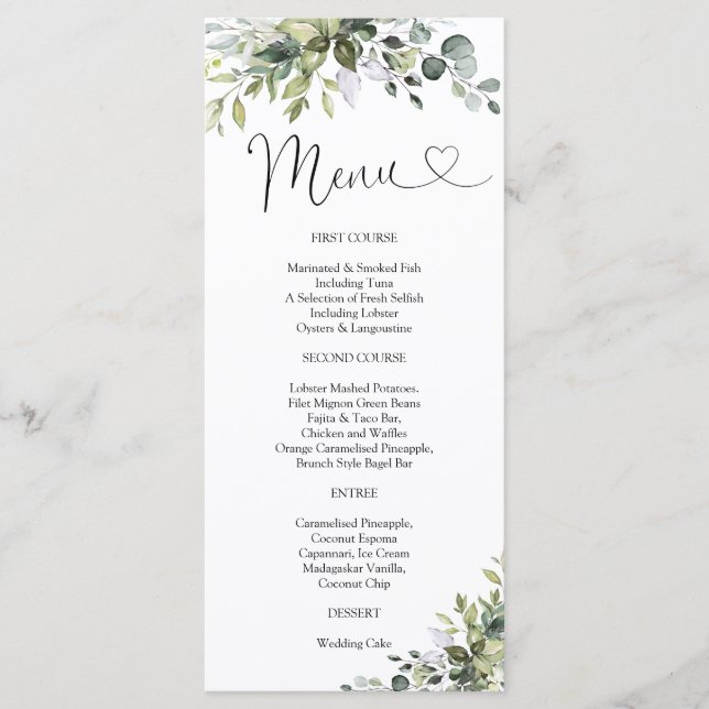 Menú de Boda de Eucalipto (Anverso)