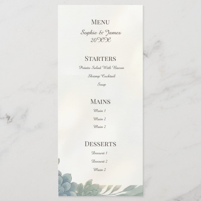 Menú de Boda de Eucalipto Gris Azul (Anverso)