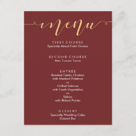 Menú de boda de fantasía burgundy y oro