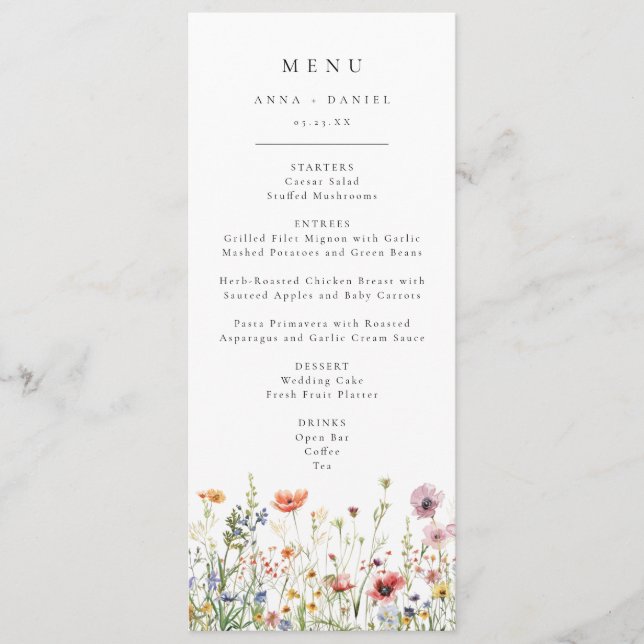 Menú de Boda de Flor Silvestre (Anverso)