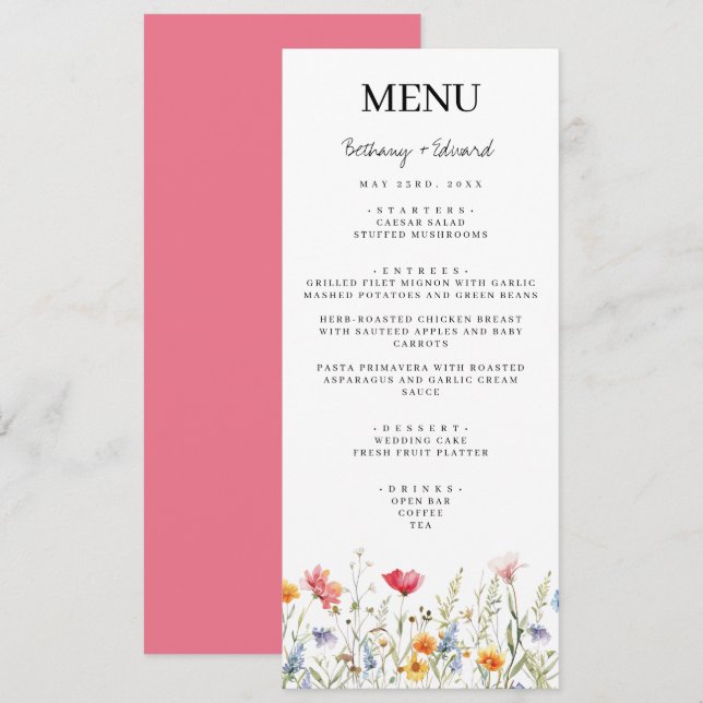 Menú de Boda de Flor Silvestre de Primavera (Anverso / Reverso)