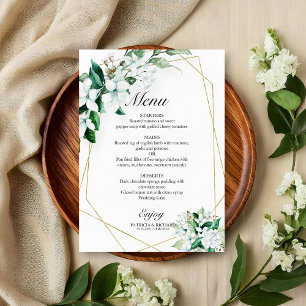 Menú de Boda de Floral Verde con Diseño Geométrico
