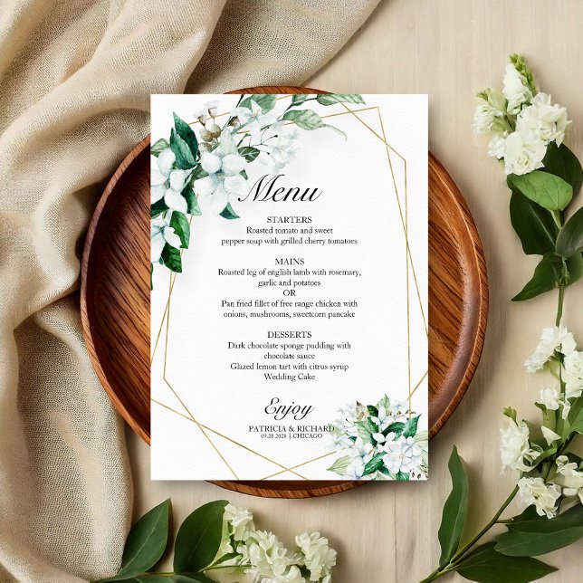 Menú de Boda de Floral Verde con Diseño Geométrico (Subido por el creador)