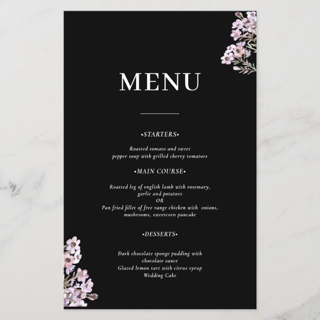 Menú de Boda de Flores Silvestres (Anverso)