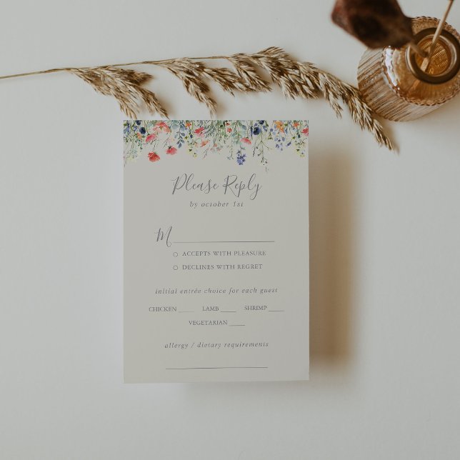 Menú de Boda de flores silvestres radiantes RSVP (Subido por el creador)