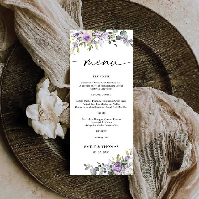 Menú de Boda de Flores Violetas Románticas (Subido por el creador)