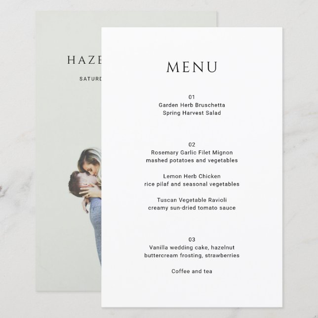 Menú de Boda de Foto Simple Moderno (Anverso / Reverso)