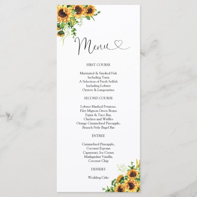 Menú de Boda de Girasoles (Anverso)