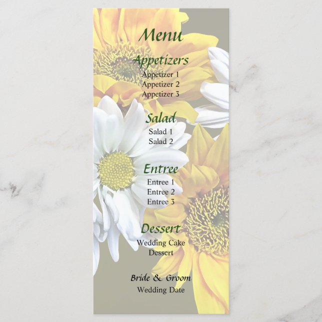 Menú de Boda de Girasoles y Margaritas (Anverso)