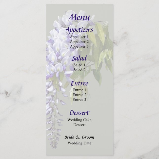Menú de Boda de Glicinas y Hojas (Anverso)