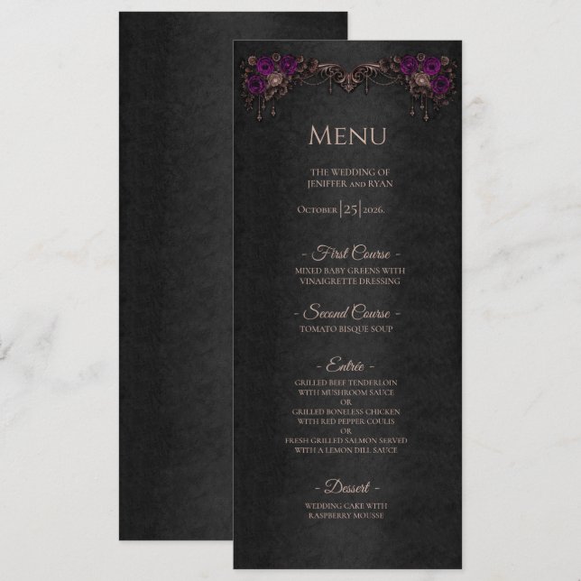 Menú de boda de Halloween floral gótico elegante (Anverso / Reverso)